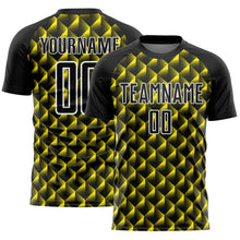 Загрузить изображение в средство просмотра галереи, Custom Black Light Yellow-White Geometric Shape Sublimation Soccer Uniform Jersey
