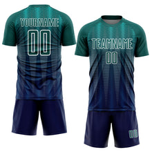 Laden Sie das Bild in den Galerie-Viewer, Custom Neon Green Navy-White Gradient Line Sublimation Soccer Uniform Jersey
