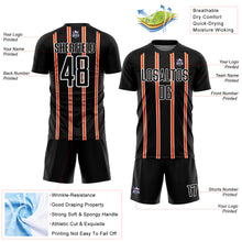 Laden Sie das Bild in den Galerie-Viewer, Custom Black Orange-White Stripe Line Sublimation Soccer Uniform Jersey
