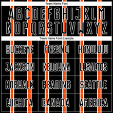 Laden Sie das Bild in den Galerie-Viewer, Custom Black Orange-White Stripe Line Sublimation Soccer Uniform Jersey
