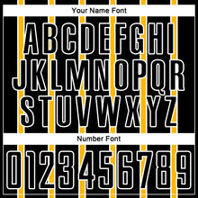 Laden Sie das Bild in den Galerie-Viewer, Custom Black Gold-White Stripe Line Sublimation Soccer Uniform Jersey
