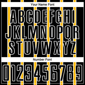 Custom Black Gold-White Stripe Line Sublimation Soccer Uniform Jersey
