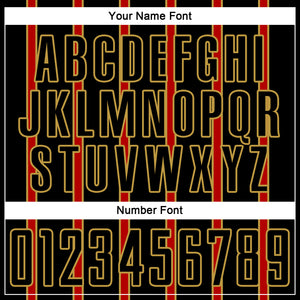 Custom Black Red-Old Gold Stripe Line Sublimation Soccer Uniform Jersey