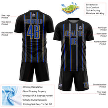 Load image into Gallery viewer, Custom Black Thunder Blue-Old Gold Stripe Line Sublimation Soccer Uniform Jersey
