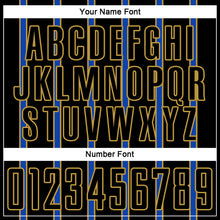 Load image into Gallery viewer, Custom Black Thunder Blue-Old Gold Stripe Line Sublimation Soccer Uniform Jersey
