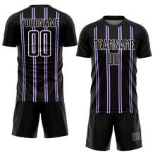 Загрузить изображение в средство просмотра галереи, Custom Black Purple-White Stripe Line Sublimation Soccer Uniform Jersey
