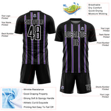 Загрузить изображение в средство просмотра галереи, Custom Black Purple-White Stripe Line Sublimation Soccer Uniform Jersey
