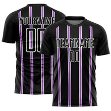 Загрузить изображение в средство просмотра галереи, Custom Black Medium Purple-White Stripe Line Sublimation Soccer Uniform Jersey
