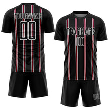 Laden Sie das Bild in den Galerie-Viewer, Custom Black Maroon-White Stripe Line Sublimation Soccer Uniform Jersey
