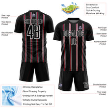 Laden Sie das Bild in den Galerie-Viewer, Custom Black Maroon-White Stripe Line Sublimation Soccer Uniform Jersey
