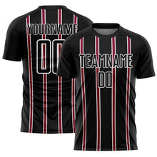 Laden Sie das Bild in den Galerie-Viewer, Custom Black Maroon-White Stripe Line Sublimation Soccer Uniform Jersey
