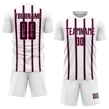 Load image into Gallery viewer, Custom White Black-Pink Stripe Line Sublimation Soccer Uniform Jersey
