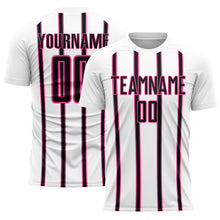 Load image into Gallery viewer, Custom White Black-Pink Stripe Line Sublimation Soccer Uniform Jersey
