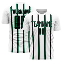 Charger l&#39;image dans la galerie, Custom White Black-Kelly Green Stripe Line Sublimation Soccer Uniform Jersey

