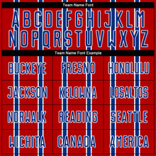 Load image into Gallery viewer, Custom Red Royal-White Stripe Line Sublimation Soccer Uniform Jersey
