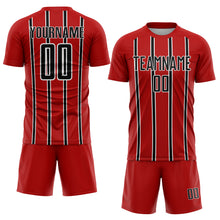 Load image into Gallery viewer, Custom Red Black-White Stripe Line Sublimation Soccer Uniform Jersey
