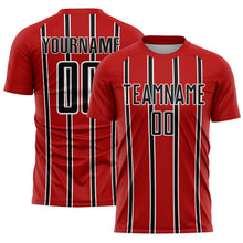 Load image into Gallery viewer, Custom Red Black-White Stripe Line Sublimation Soccer Uniform Jersey
