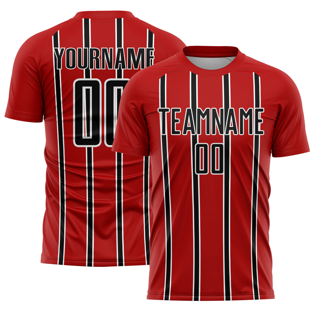 Custom Red Black-White Stripe Line Sublimation Soccer Uniform Jersey