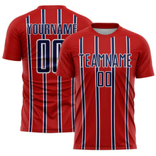 Load image into Gallery viewer, Custom Red Navy-White Stripe Line Sublimation Soccer Uniform Jersey
