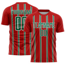 Load image into Gallery viewer, Custom Red Kelly Green-White Stripe Line Sublimation Soccer Uniform Jersey
