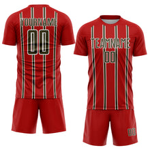 Charger l&#39;image dans la galerie, Custom Red Olive-White Stripe Line Sublimation Soccer Uniform Jersey
