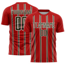 Charger l&#39;image dans la galerie, Custom Red Olive-White Stripe Line Sublimation Soccer Uniform Jersey
