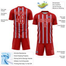 Load image into Gallery viewer, Custom Red Light Blue-White Stripe Line Sublimation Soccer Uniform Jersey
