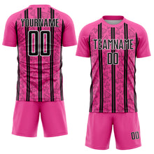 Load image into Gallery viewer, Custom Pink Black-White Stripe Line Sublimation Soccer Uniform Jersey
