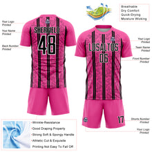 Load image into Gallery viewer, Custom Pink Black-White Stripe Line Sublimation Soccer Uniform Jersey
