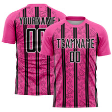 Load image into Gallery viewer, Custom Pink Black-White Stripe Line Sublimation Soccer Uniform Jersey
