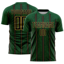 Загрузить изображение в средство просмотра галереи, Custom Green Black-Old Gold Stripe Line Sublimation Soccer Uniform Jersey
