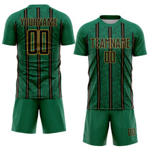 Загрузить изображение в средство просмотра галереи, Custom Kelly Green Black-Old Gold Stripe Line Sublimation Soccer Uniform Jersey
