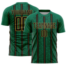Загрузить изображение в средство просмотра галереи, Custom Kelly Green Black-Old Gold Stripe Line Sublimation Soccer Uniform Jersey

