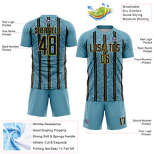 Load image into Gallery viewer, Custom Shadow Blue Black-Old Gold Stripe Line Sublimation Soccer Uniform Jersey
