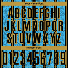 Load image into Gallery viewer, Custom Sky Blue Black-Old Gold Stripe Line Sublimation Soccer Uniform Jersey
