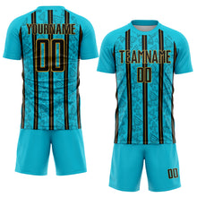 Load image into Gallery viewer, Custom Lakes Blue Black-Old Gold Stripe Line Sublimation Soccer Uniform Jersey
