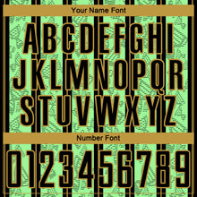 Load image into Gallery viewer, Custom Pea Green Black-Old Gold Stripe Line Sublimation Soccer Uniform Jersey
