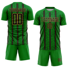 Загрузить изображение в средство просмотра галереи, Custom Grass Green Black-Old Gold Stripe Line Sublimation Soccer Uniform Jersey
