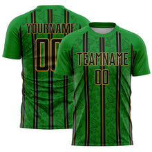 Загрузить изображение в средство просмотра галереи, Custom Grass Green Black-Old Gold Stripe Line Sublimation Soccer Uniform Jersey
