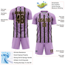 Load image into Gallery viewer, Custom Light Purple Black-Old Gold Stripe Line Sublimation Soccer Uniform Jersey
