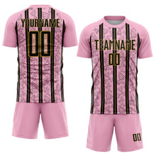 Загрузить изображение в средство просмотра галереи, Custom Light Pink Black-Old Gold Stripe Line Sublimation Soccer Uniform Jersey
