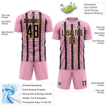 Загрузить изображение в средство просмотра галереи, Custom Light Pink Black-Old Gold Stripe Line Sublimation Soccer Uniform Jersey

