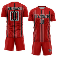 Load image into Gallery viewer, Custom Red Black-White Stripe Sublimation Soccer Uniform Jersey
