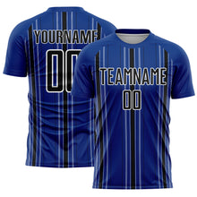 Load image into Gallery viewer, Custom Royal Black-White Stripe Sublimation Soccer Uniform Jersey

