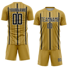 Laden Sie das Bild in den Galerie-Viewer, Custom Old Gold Black-White Stripe Sublimation Soccer Uniform Jersey
