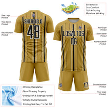 Laden Sie das Bild in den Galerie-Viewer, Custom Old Gold Black-White Stripe Sublimation Soccer Uniform Jersey
