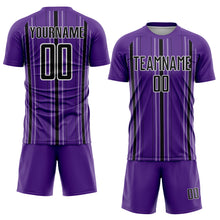 Load image into Gallery viewer, Custom Purple Black-White Stripe Sublimation Soccer Uniform Jersey

