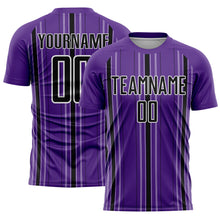 Load image into Gallery viewer, Custom Purple Black-White Stripe Sublimation Soccer Uniform Jersey
