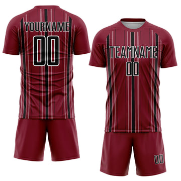 Custom Maroon Black-White Stripe Sublimation Soccer Uniform Jersey