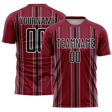 Custom Maroon Black-White Stripe Sublimation Soccer Uniform Jersey
